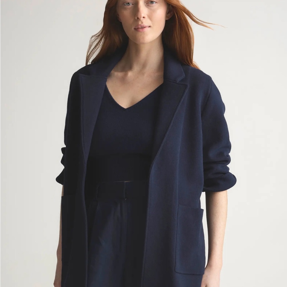 Quince Navy Blue Organic Cotton Knit Blazer